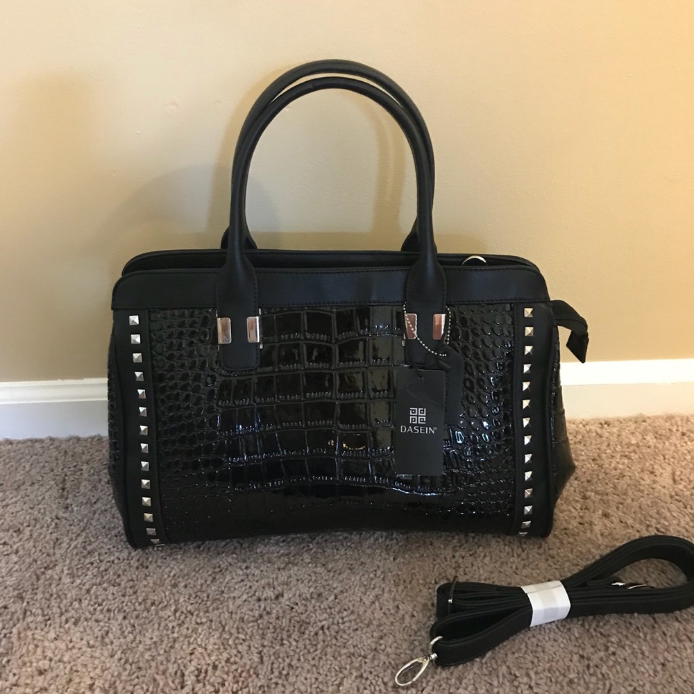 DASEIN Black Crocodile Design Handbag